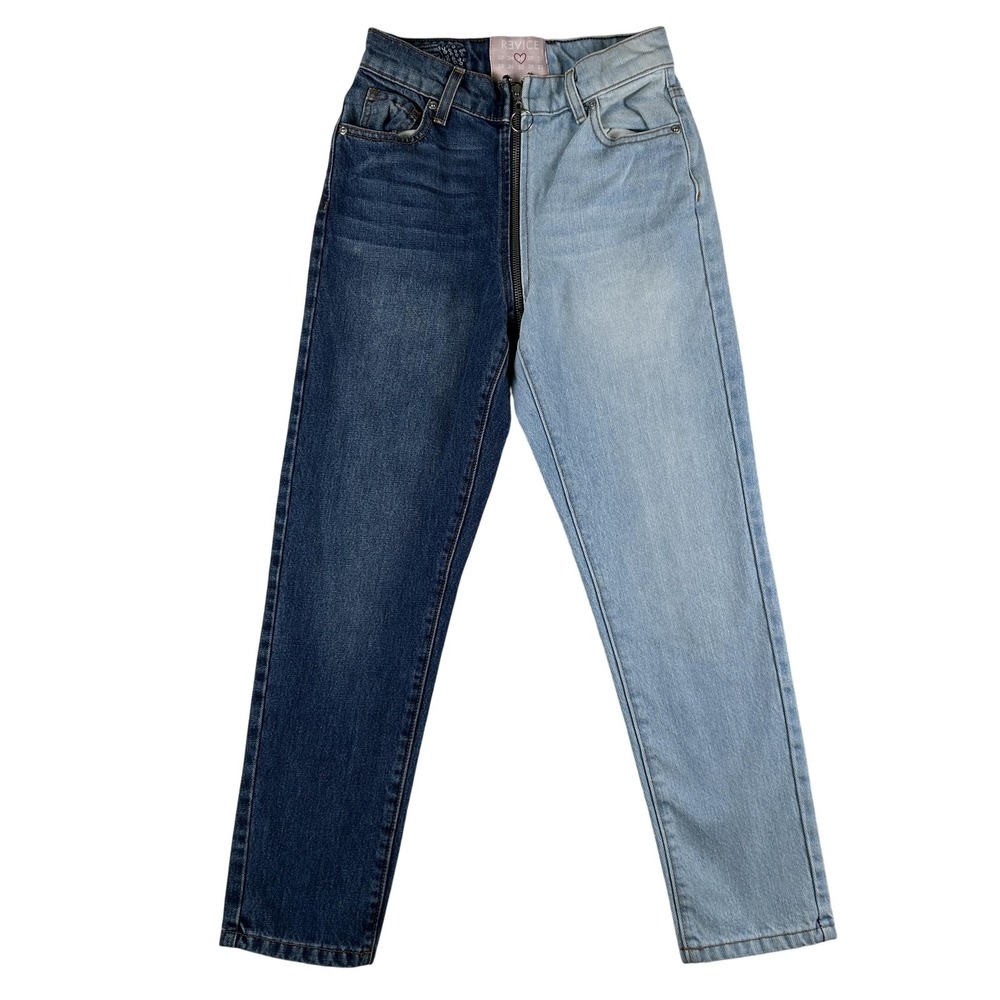 Revice Denim Jeans Womens 25 Two Tone High Rise Straight Zip Front Flag USA